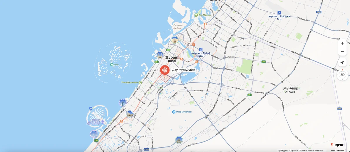 Район Downtown Dubai на карте
