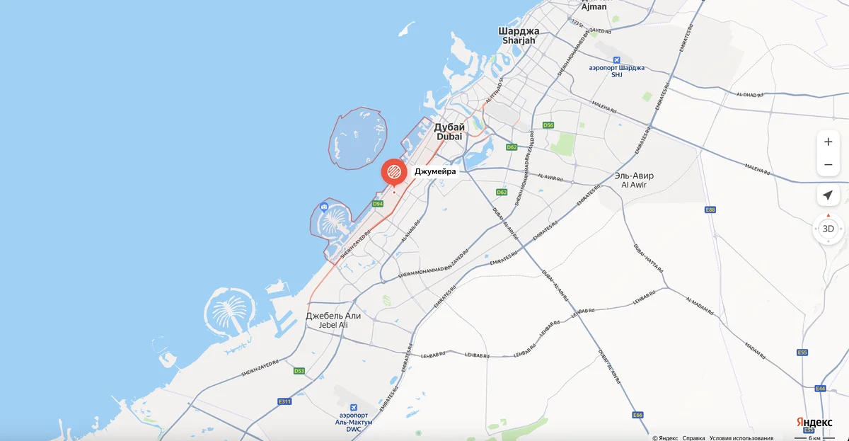 Район Jumeirah Dubai на карте